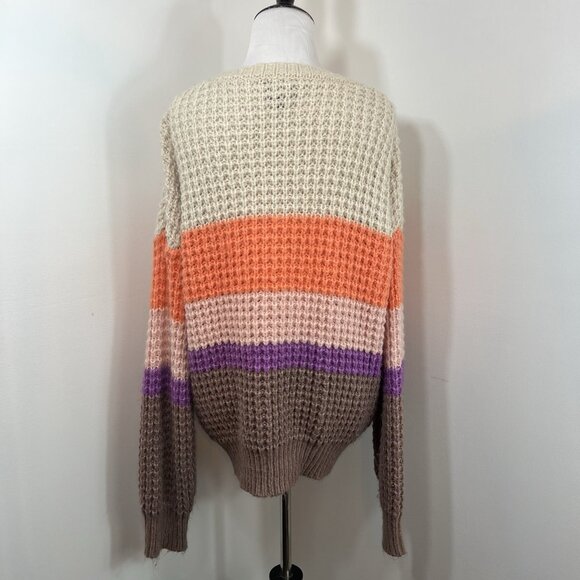 Lumiere Striped Sweater L🍊Orange Pink Purple Knit Pullover Cozy Soft Fall Winte - Picture 2 of 11